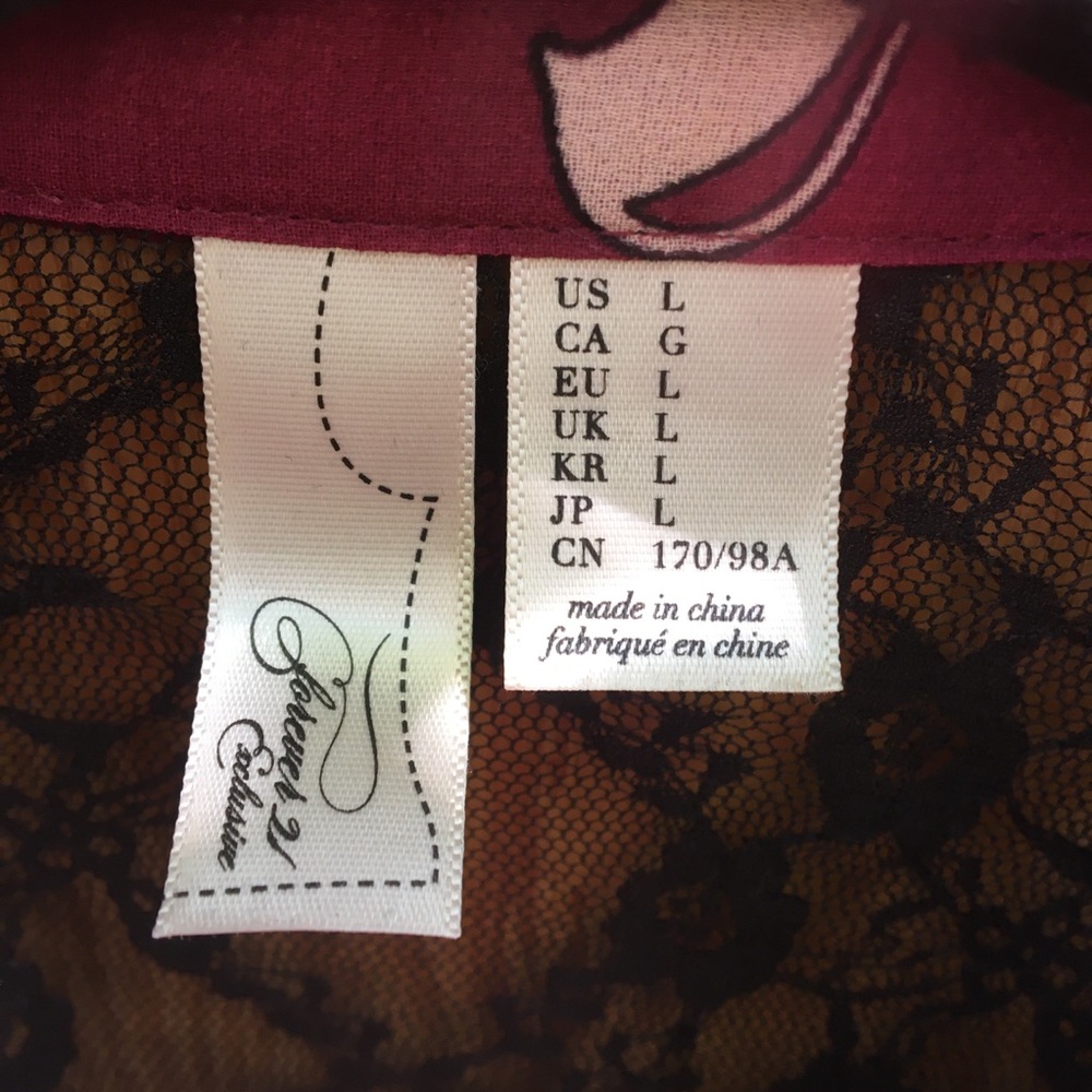 Cat Kitten Kitty Lace Button Down Blouse Burgundy - Picture 4 of 5